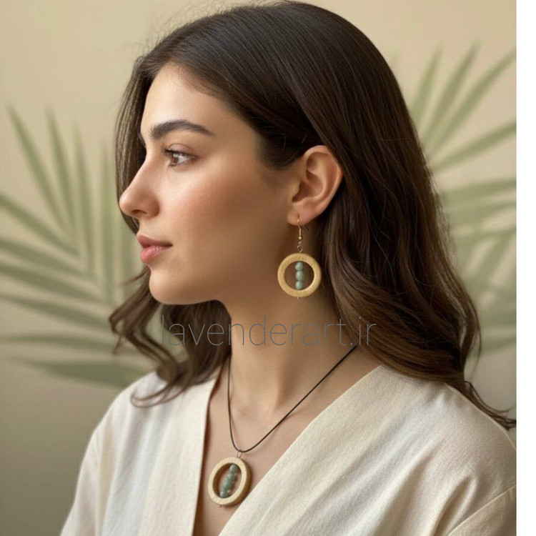 نیم ست چوبی طرح دایره آمازون با سنگ آمازونیت