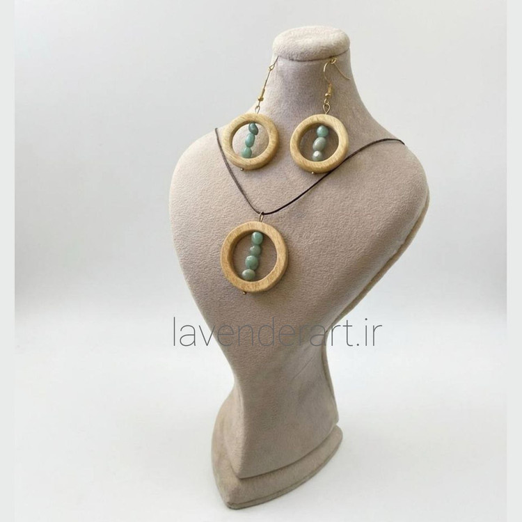 نیم ست چوبی طرح دایره آمازون با سنگ آمازونیت