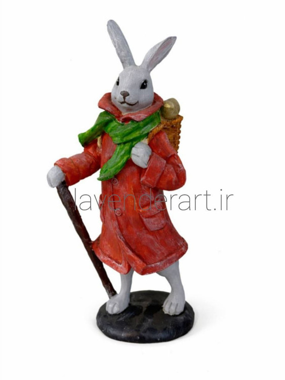مجسمه پلی استری خرگوش عید پاک با سبد تخممرغهای طلایی