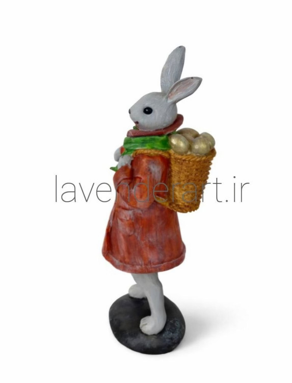مجسمه پلی استری خرگوش عید پاک با سبد تخممرغهای طلایی