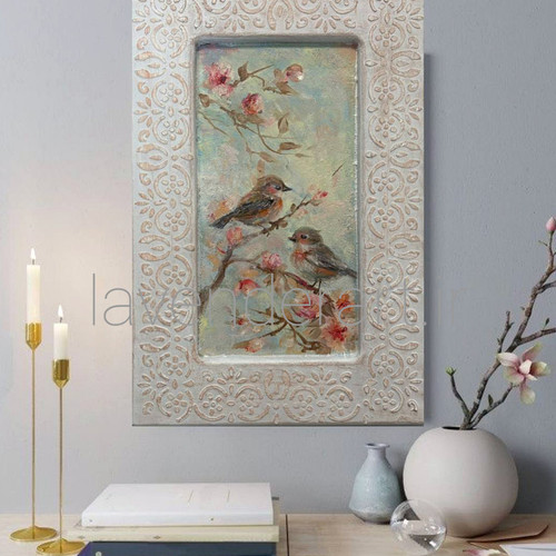 تابلو نقاشی رنگ روغن روی بوم چوبی طرح پرندگان در بهار