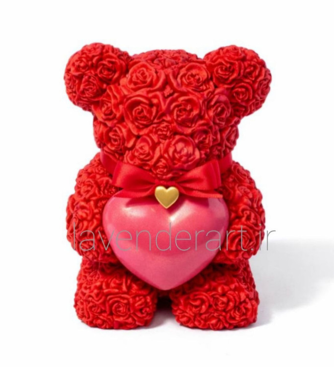 مجسمه پلی استر خرس تدی قلب در دست ارتفاع 6 سانتی متر