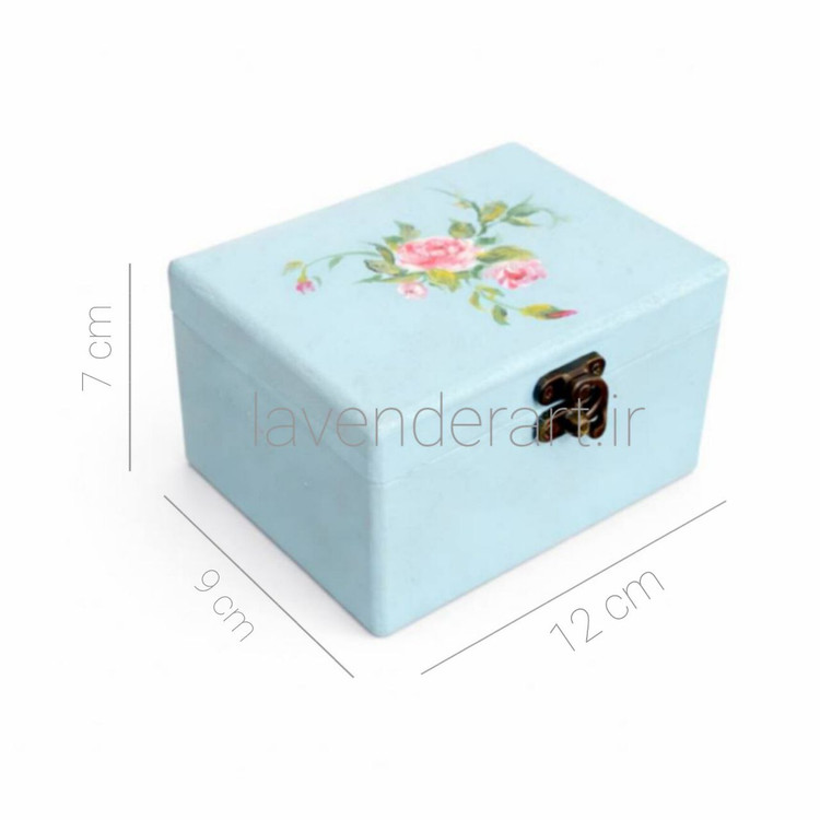 جعبه چوبی آبی با نقاشی گل سرخ