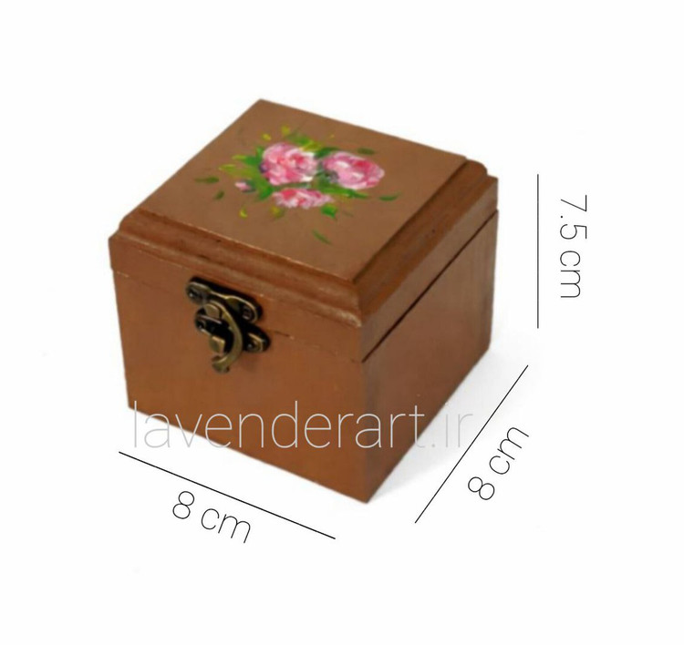 جعبه چوبی قهوه ای با نقاشی گل سرخ