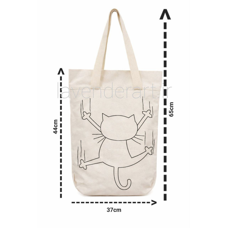 توت بگ کتان با نقاشی پارچه طرح مینیمال گربه