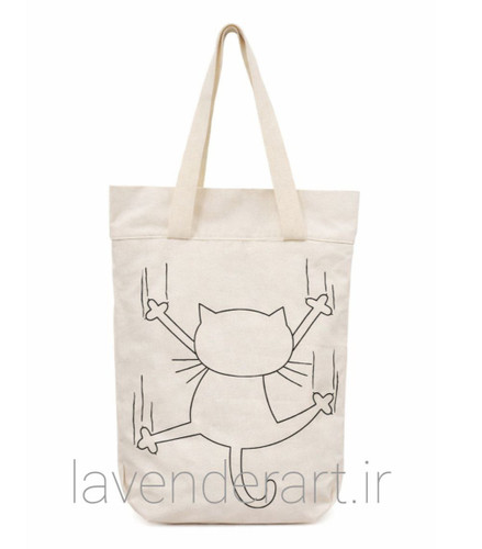توت بگ کتان با نقاشی پارچه طرح مینیمال گربه