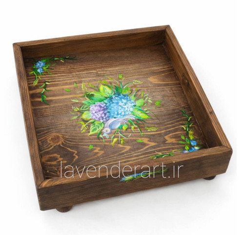 سینی چوب روس پایه دار با نقاشی دستکار