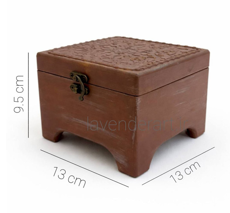 جعبه چوبی پایه دار مربع طرح منبت