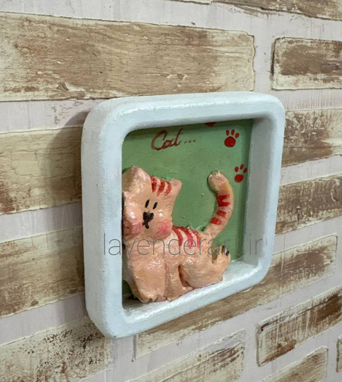 دیوارکوب چوبی فانتزی طرح برجسته گربه فسقلی