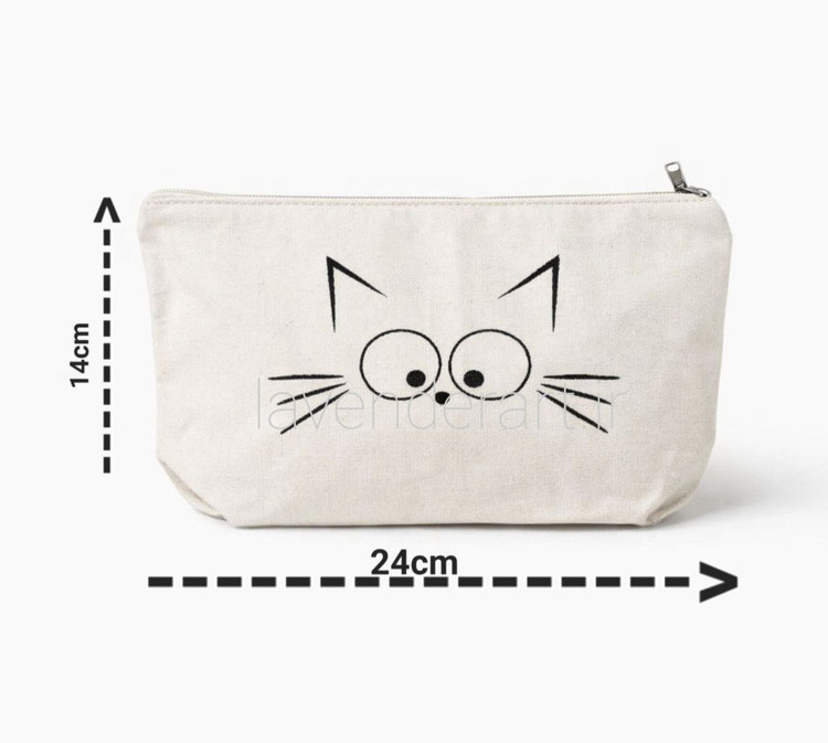 جامدادی یا کیف لوازم آرایش متقال آستردار با نقاشی گربه متعجب