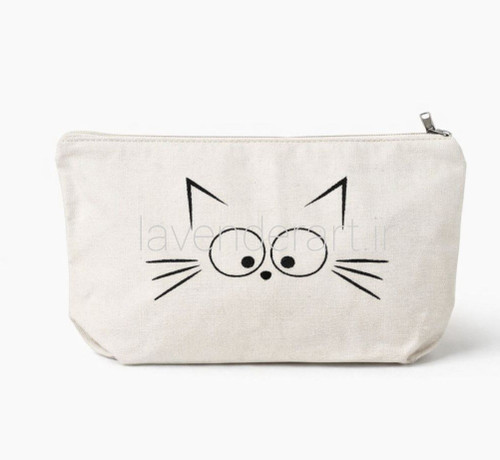 جامدادی یا کیف لوازم آرایش متقال آستردار با نقاشی گربه متعجب