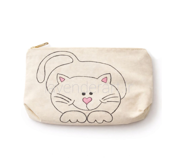 جامدادی یا کیف لوازم آرایش متقال آستردار با نقاشی گربه ملوس