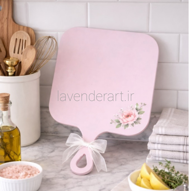 تخته سرو چوبی صورتی با طرح گل نقاشی شده