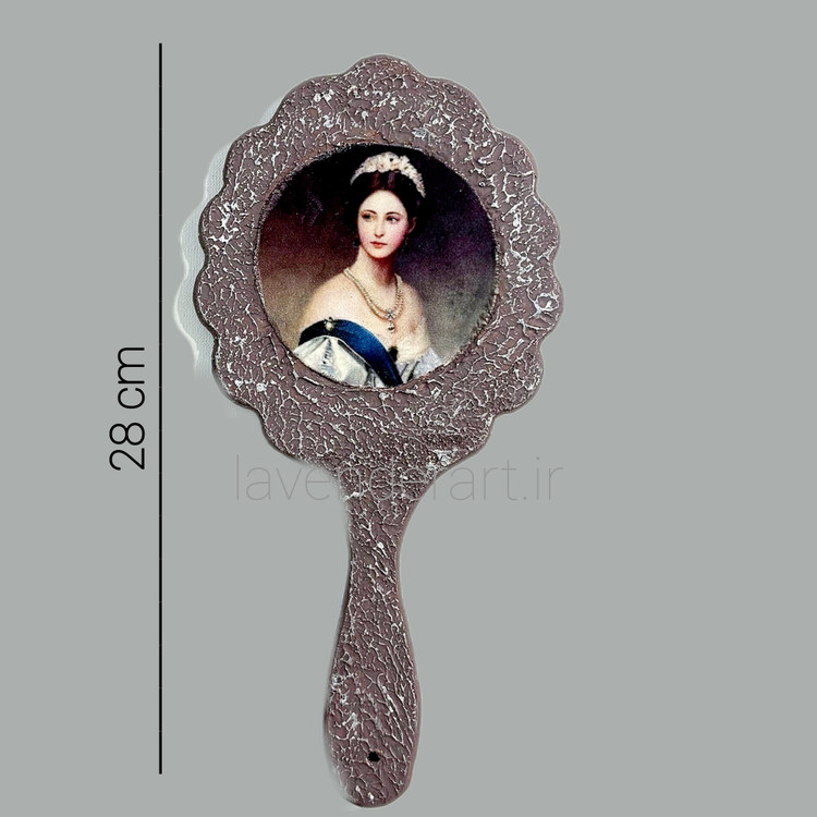 ست آینه دستی و جعبه چوبی طوسی با طرح مخمل زن انگلیسی