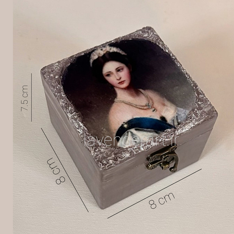 ست آینه دستی و جعبه چوبی طوسی با طرح مخمل زن انگلیسی