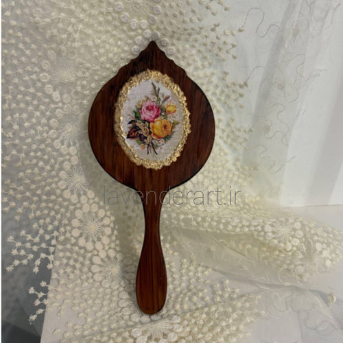 آینه چوبی دستی طرح چوب با دکوپاژ دسته گل