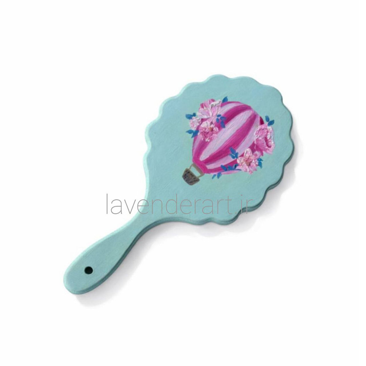 آینه چوبی دستی آبی با طرح بالن آرزوها