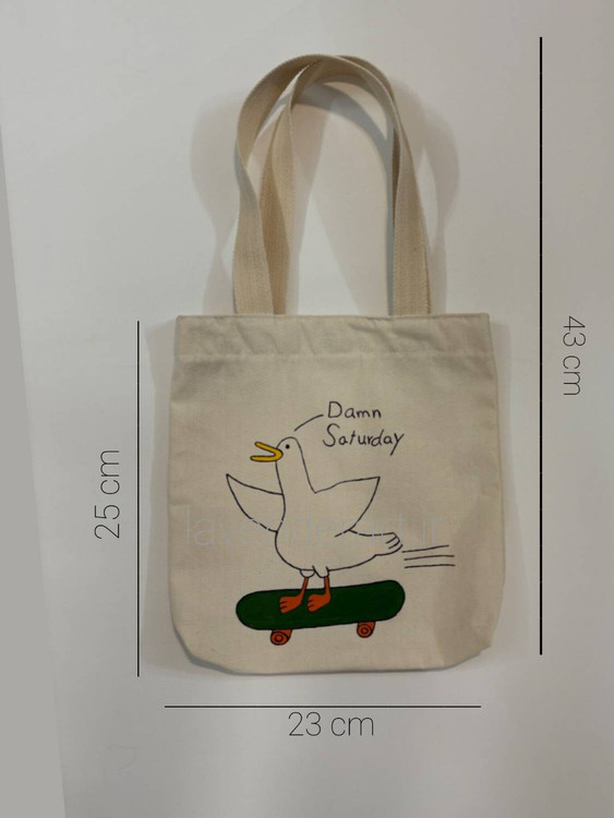 توت بگ کتان با نقاشی پارچه طرح اردک سوار بر اسکیت