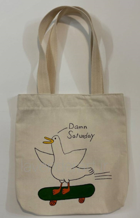 توت بگ کتان با نقاشی پارچه طرح اردک سوار بر اسکیت