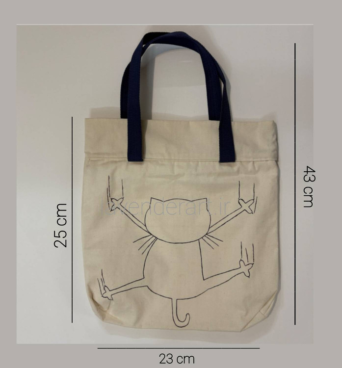 توت بگ کتان با نقاشی پارچه طرح گربه مینیمال