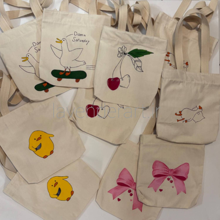 توت بگ کتان با نقاشی پارچه طرح اردک سوار بر اسکیت