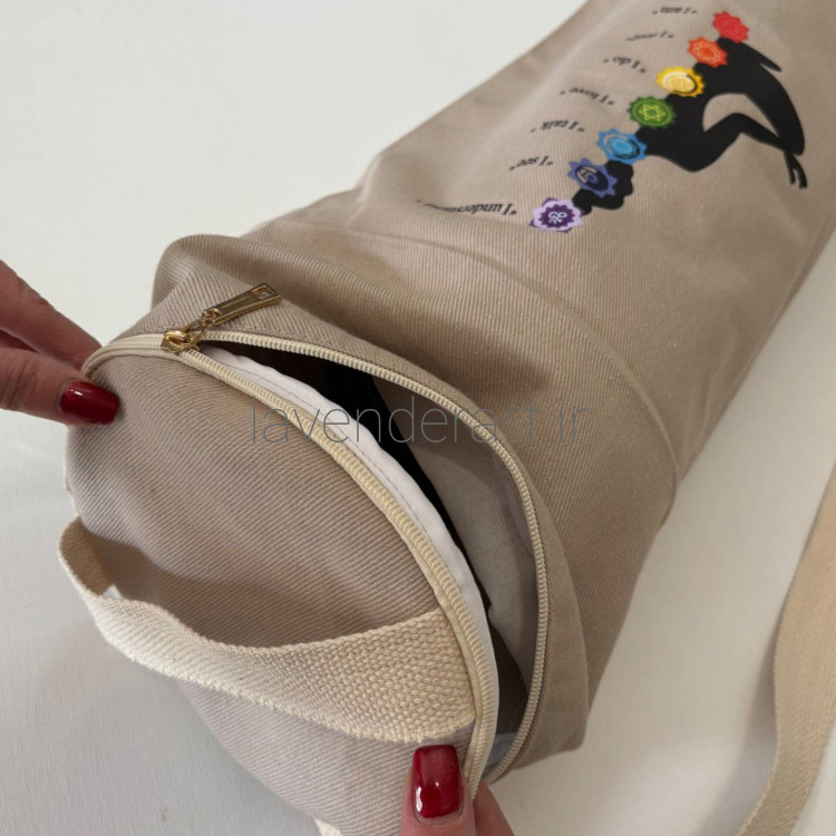 کیف رولی مت یوگا جنس کتان کرم طرح چاکرا