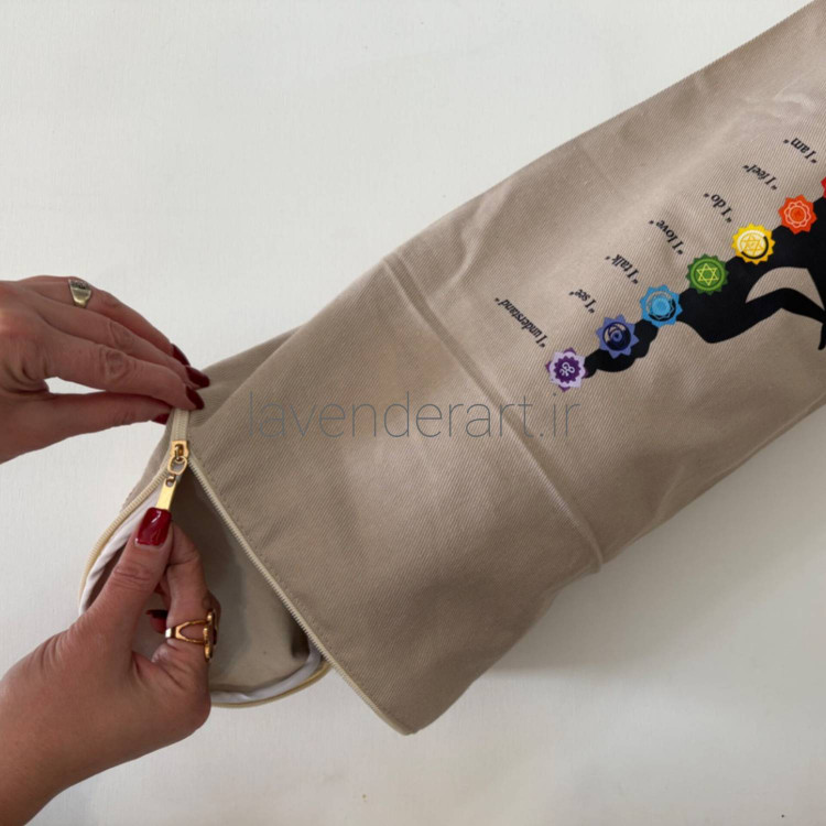 کیف رولی مت یوگا جنس کتان کرم طرح چاکرا