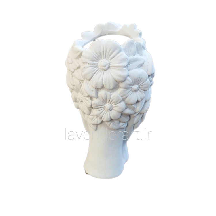 مجسمه گلدانی پلی استر خام سردیس دختری با موهایی پوشیده از گل 22 سانتی متر