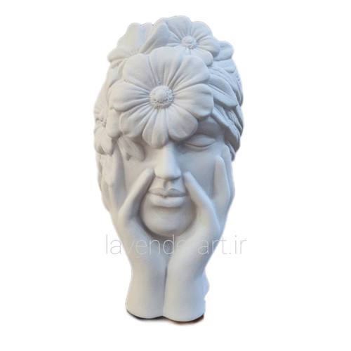 مجسمه گلدانی پلی استر خام سردیس دختری با موهایی پوشیده از گل 22 سانتی متر