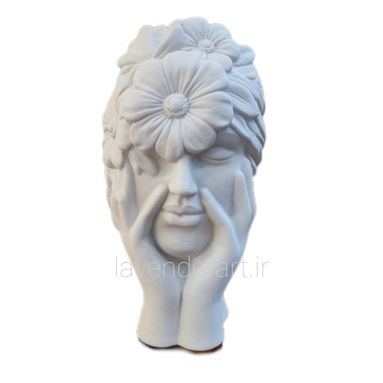 مجسمه گلدانی پلی استر خام سردیس دختری با موهایی پوشیده از گل 22 سانتی متر