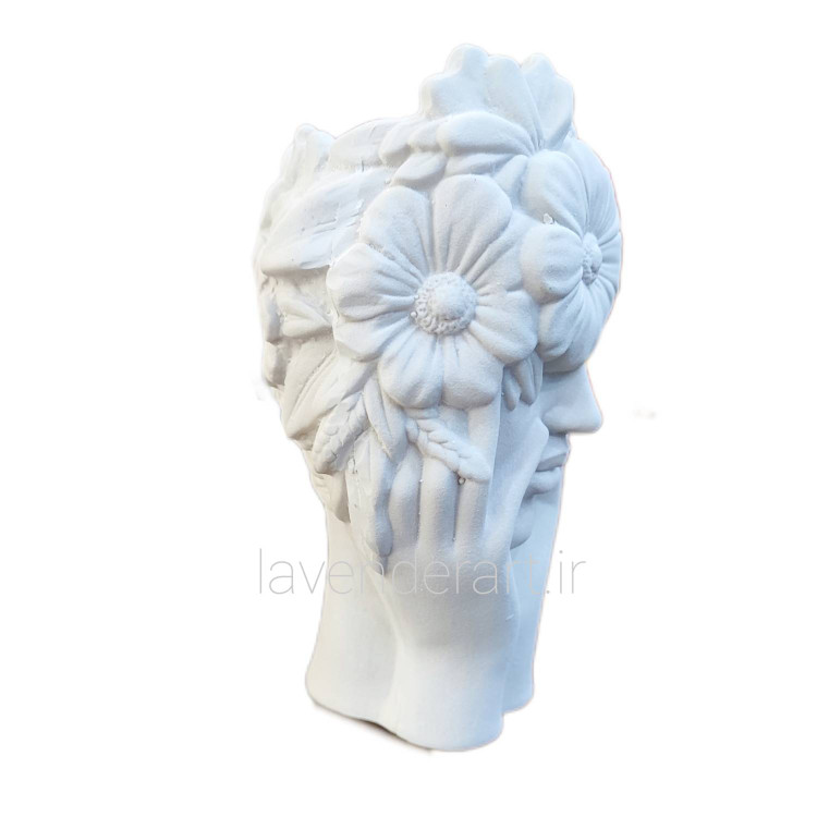 مجسمه گلدانی پلی استر خام سردیس دختری با موهایی پوشیده از گل 22 سانتی متر