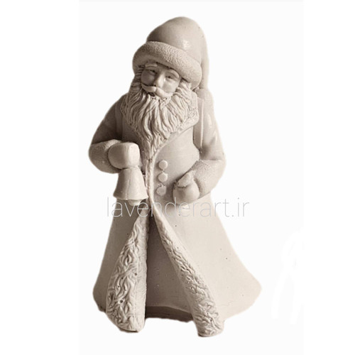 مجسمه پلی استر خام بابانوئل با زنگوله ای در دست ارتفاع 12 سانتی متر