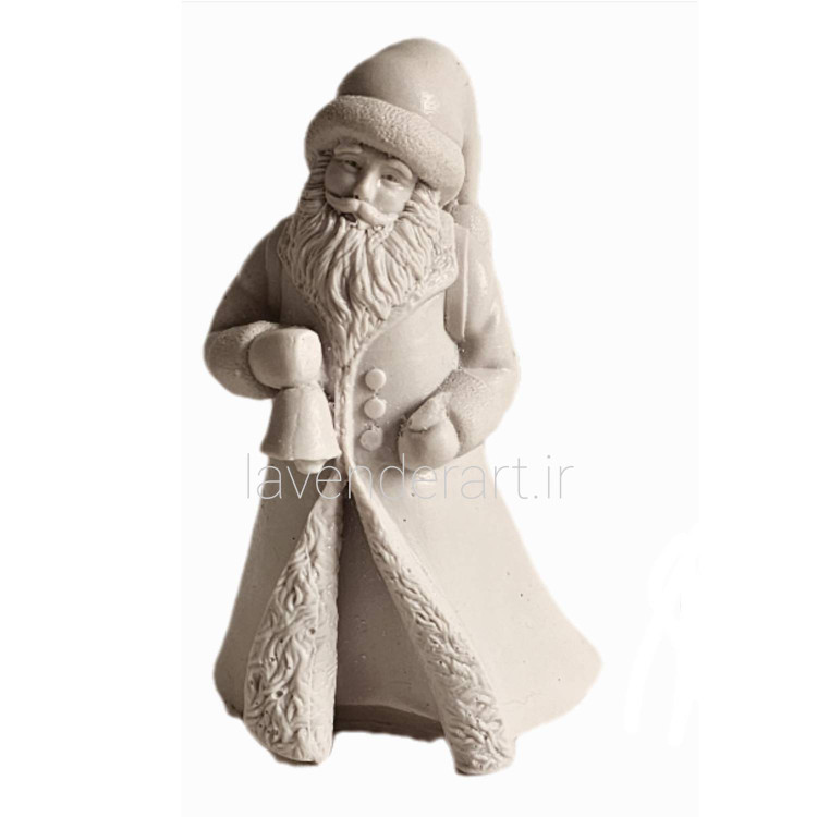 مجسمه پلی استر خام بابانوئل با زنگوله ای در دست ارتفاع 12 سانتی متر