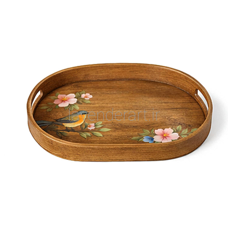 سینی چوبی بیضی طرح چوب با نقاشی دستکار رنگ روغن سایز 34*24