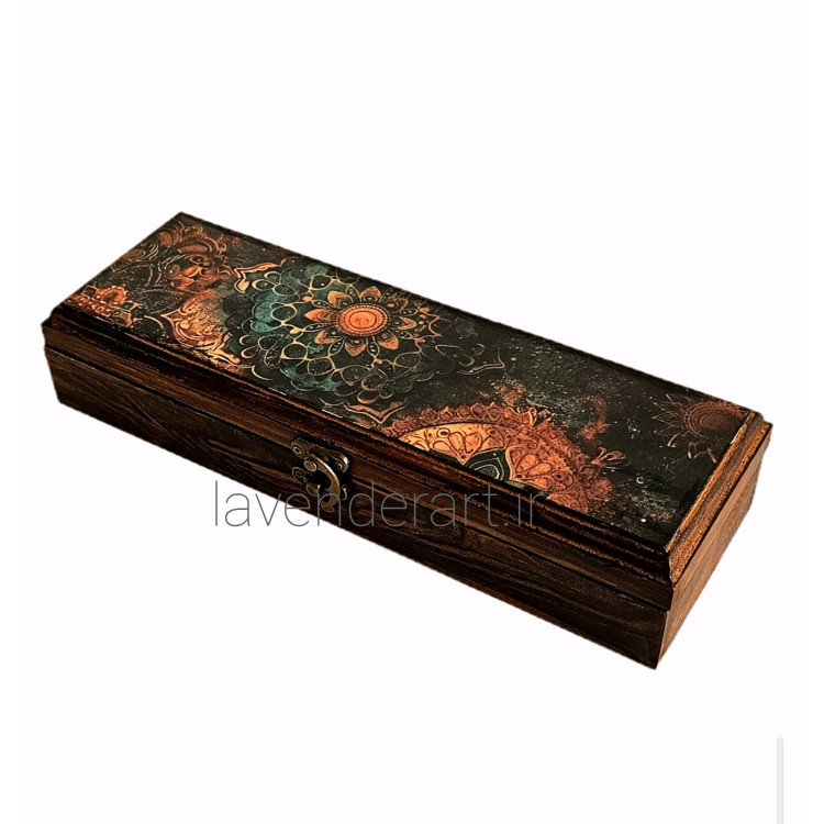جعبه چوبی قلمو و لوازم هنری با طرح افسانه 10*30 سانتی متر