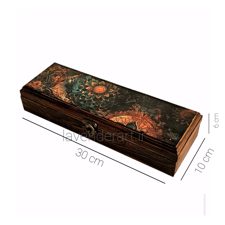 جعبه چوبی قلمو و لوازم هنری با طرح افسانه 10*30 سانتی متر