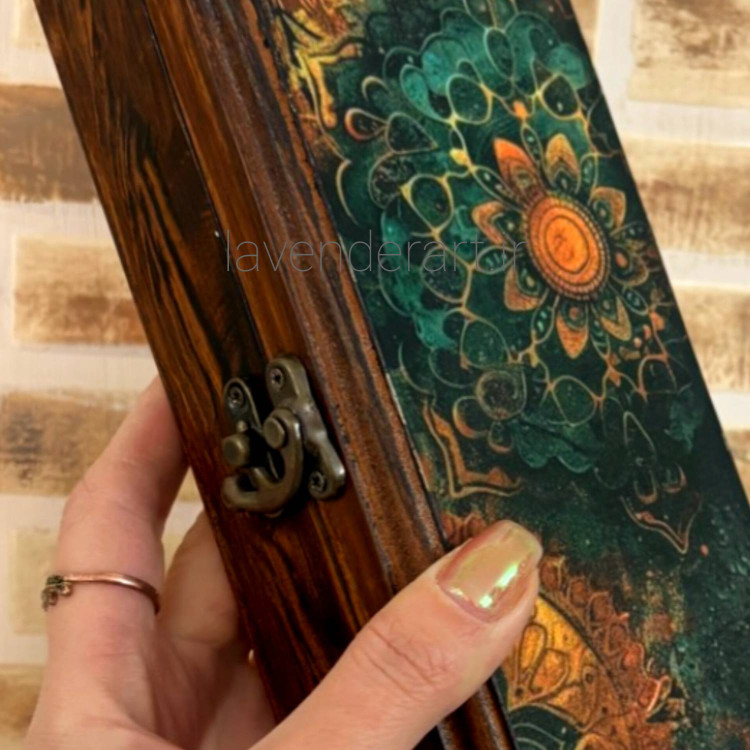 جعبه چوبی قلمو و لوازم هنری با طرح افسانه 10*30 سانتی متر