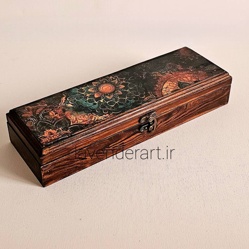 جعبه چوبی قلمو و لوازم هنری با طرح افسانه 10*30 سانتی متر