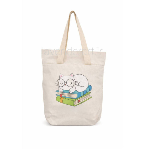 توت بگ کتان با نقاشی پارچه طرح پیشی کتاب دوست