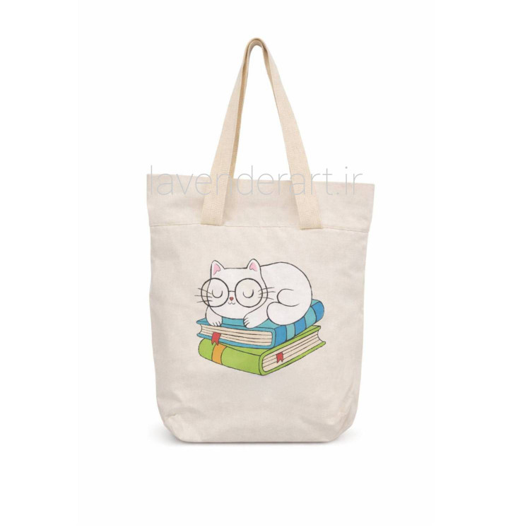 توت بگ کتان با نقاشی پارچه طرح پیشی کتاب دوست