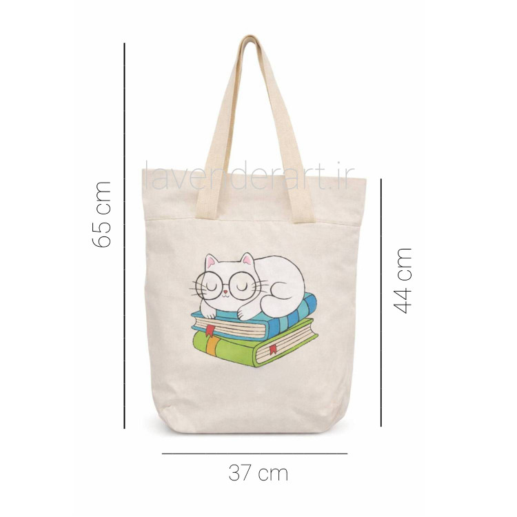 توت بگ کتان با نقاشی پارچه طرح پیشی کتاب دوست