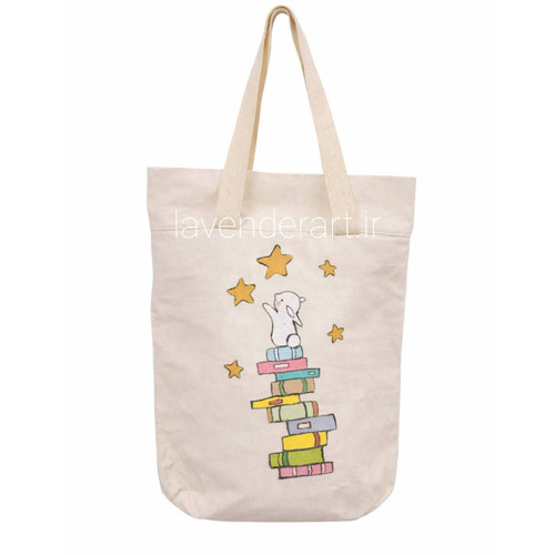 توت بگ کتان با نقاشی پارچه طرح خرگوش کتابخوان