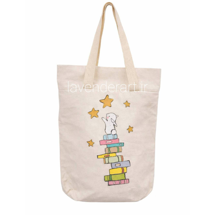 توت بگ کتان با نقاشی پارچه طرح خرگوش کتابخوان