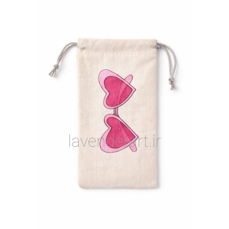 جا عینکی پارچه ای فانتزی با نقاشی طرح عینک صورتی قلبی شکل