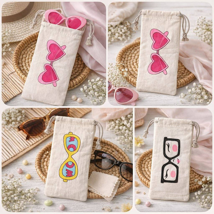 جا عینکی پارچه ای فانتزی با نقاشی عینک زرد مدل wow