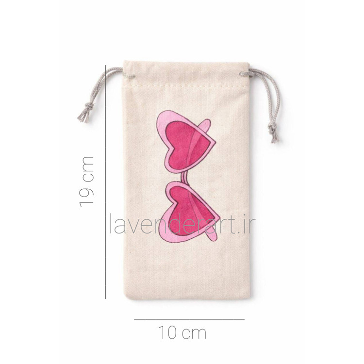 جا عینکی پارچه ای فانتزی با نقاشی طرح عینک صورتی قلبی شکل