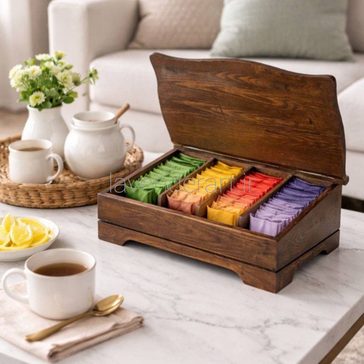 جعبه تیبگ چوبی چهار خانه طرح چوب