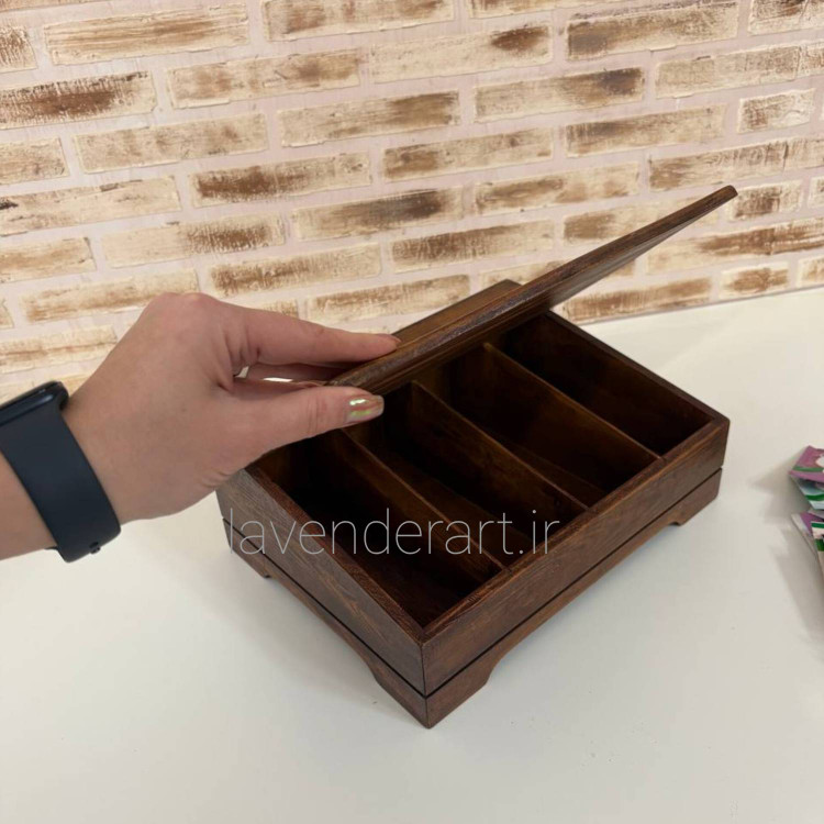 جعبه تیبگ چوبی چهار خانه طرح چوب