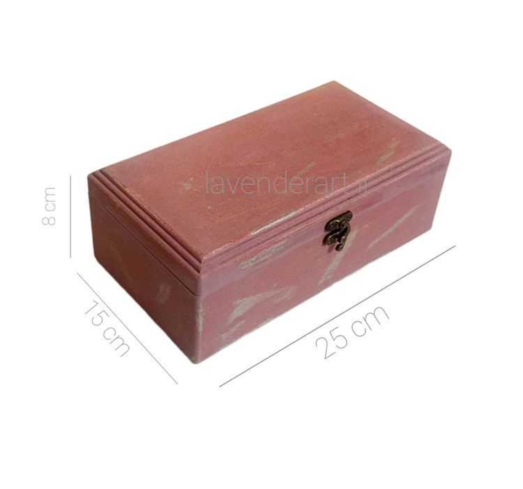 جعبه تیبگ چوبی سه قسمتی رنگ صورتی با کهنه کاری نقره ای