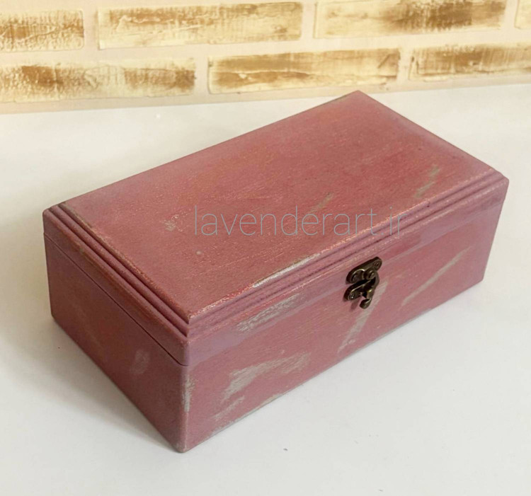 جعبه تیبگ چوبی سه قسمتی رنگ صورتی با کهنه کاری نقره ای